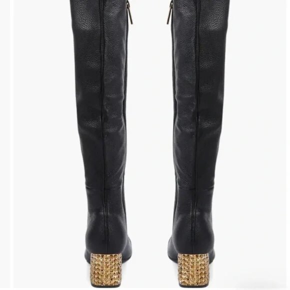 Kurt Geiger Mayfair 55 Black Leather Over the Knee Rhinestone Heel Boot 8.5 - Picture 3 of 11